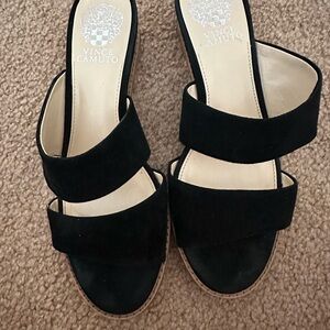 Vince Camuto Black Double-Band Suede Slide Mules